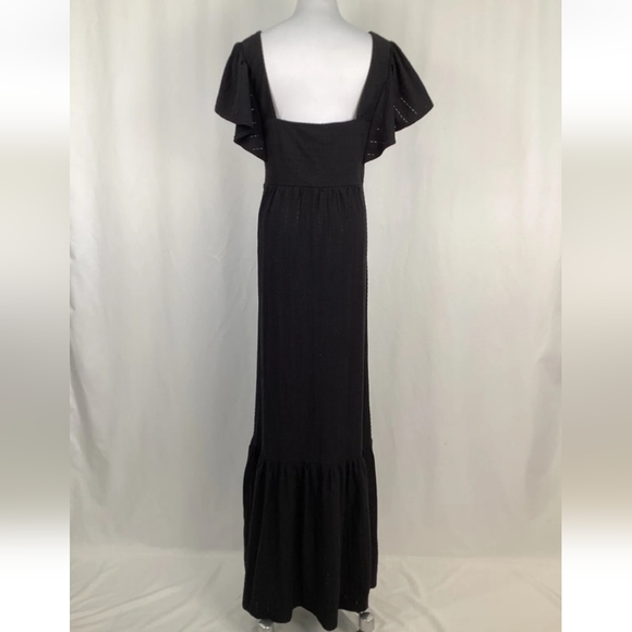 NWT Betsey Johnson dress black eyelet flutter ruffle maxi dress Medium - Picture 8 of 10